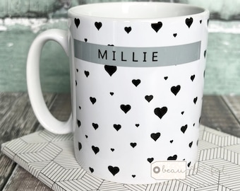 Personalised Name Heart Ceramic Mug Valentine’s Day gift Valentine gift Galentine Friend gift Birthday gift