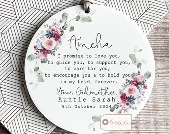 Godparent Godmother Promise to Godchild Christening Baptism Baby Boy Girl Laurel Greenery Design Ceramic or acrylic Round Ornament Keepsake