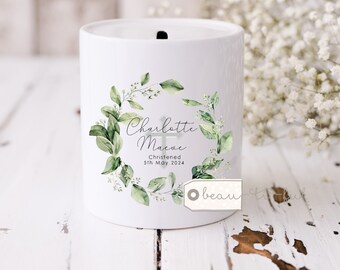 Personalised Christening gift Baptism gift New Baby Gift Newborn Birth Gift Personalised Money box Nursery Decor Ceramic First Coin Box