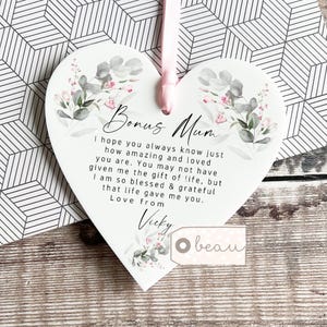 Personalised Bonus Mum Mom Stepmum stepmom Like a mum Thank you gift Heart Ornament Wedding Keepsake Birthday gift for her mother in law