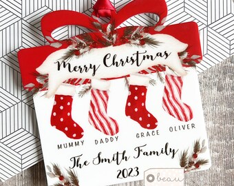 Personalised Merry Christmas family gift Stockings Greenery present shaped Acrylic Ornament Keepsake