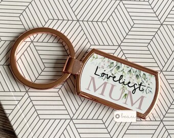 Personalised Loveliest… Mum Mom Mam Grandma Nanna Nanny Gift Greenery Round Rose Gold Silver Keyring Keepsake Bridesmaid Gift