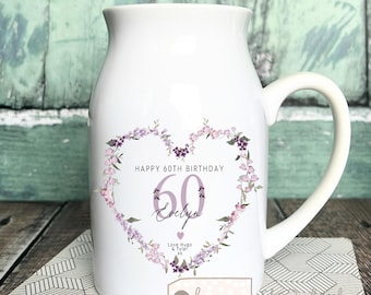 Personalised gift Birthday gift Special Birthday Milestone 21 30 40 50 60 70 Any age gift Floral Ceramic Small Vase Jug Mug Mum Friend Nanny