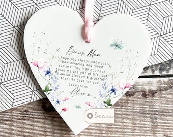 Personalised Bonus Mum Mom Stepmum stepmom Like a mum Thank you Quote Greenery Ornament Thank you gift Wedding gift Birthday gift Keepsake