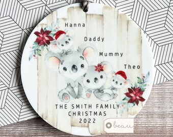 Personalised Family Christmas Koala Greenery Design Acrylic or ceramic Round Ornament Keepsake Tree decoration gift
