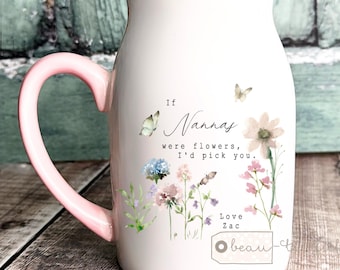 Personalised If … were flowers I’d we’d pick you Mum Nanna Grandma Home Wildflower Lavender Floral Ceramic Small Vase Jug Mug Birthday gift