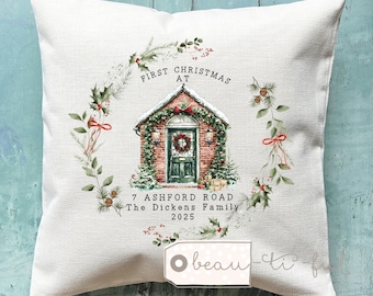 Personalised First Christmas New Home Christmas gift at Address in House New home gift cushion gift Keepsake Gift for New Home