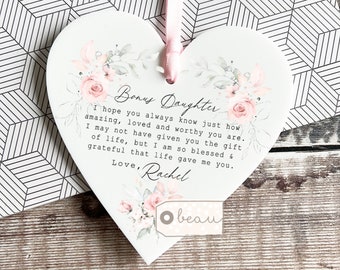 Personalised Bonus Daughter Step daughterfrom bonus mum Stepmum stepmom Thank you wildflowers Greenery Acrylic heart Ornament Keepsake