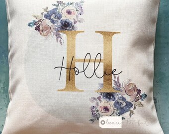 Personalised Name Mauve Pink Floral Design Home Quote Linen Style Cushion cover