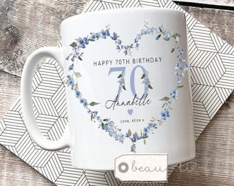 Personalised Floral Birthday Mug, Custom Age Gift, Gift for her, Milestone age gift, Mum Friend Nanny Grandma Nana gift