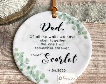 Personalised Father of Bride gift Of all the walks … Thank you from Bride Groom Quote greenery Ceramic Round Ornament Wedding Keepsake