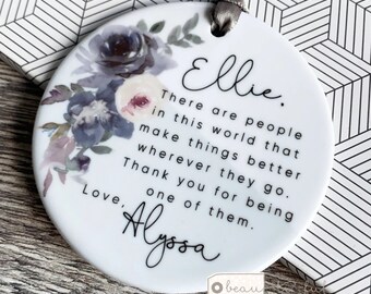 Personalised Thank you gift There are people in this world Quote Pretty Mauve Design Ceramic or Acrylic Round Decoration Ornament Keepsake
