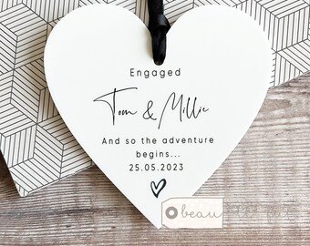 Personalised Engaged Engagement Gift Acrylic heart Decoration Ornament Keepsake