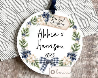Personalised First Christmas gift Together Engaged Engagement gift Greenery Ornament Keepsake Christmas Ornament