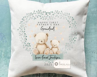 Personalised First Father’s Day gift Dad DaddyGrandpa Grandad Gramps Pops Bunny Floral Linen Style Cushion Fathers Day gift