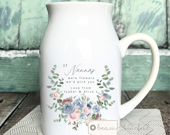 Personalisiert, wenn … Blumen wären, würde ich Sie Mutter Nanna Oma Haus Wildblumen Lavendel Floral Keramik kleine Vase Krug Becher Geburtstagsgeschenk abholen