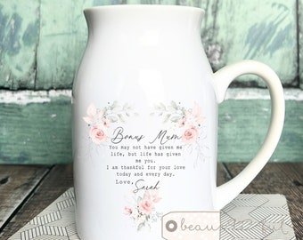 Personalised Bonus mum gift Step mum mom mam Like a mum gift Pink Wildflower Floral Ceramic Small Vase Jug Mug gift