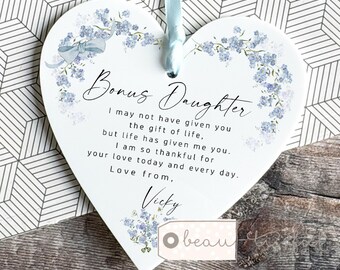 Personalised Bonus Daughter Step daughter from bonus mum Stepmum stepmom Thank you wildflowers Greenery Adopted heart Ornament Keepsake