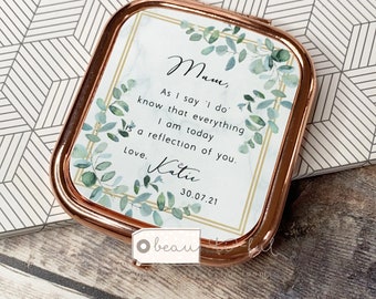 Personalised Mother of Bride Groom As I say I do Thank you Quote Greenery Geometric Rose Gold Compact Pocket Mirror Wedding Keepsake