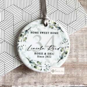 Personalised Home sweet Home Housewarming New Home Foliage Wreath Greenery Design Ceramic Round Decoration Ornament Wedding Keepsake
