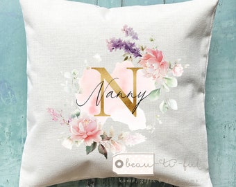 Personalised Auntie Mum Grandma Nan Nanna Nanny Name and initial Gift Quote wildflower Mother’s Day Birthday gift Cushion Home