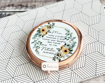Personalised Mother of Bride Today a Bride Thank you from Bride Quote Sunflower Round Rose Gold Compact Pocket Mirror Wedding Keepsake