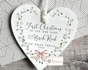Personalised First 1st Christmas New Home gift New Address gift Housewarming gift New house Greenery Heart Decoration Ornament Keepsake