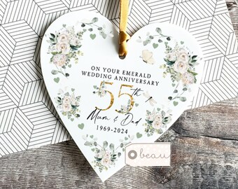 Personalised Emerald Wedding Anniversary Ornament, 55th Wedding Anniversary gift, 55 Anniversary Greenery Heart Keepsake Gift