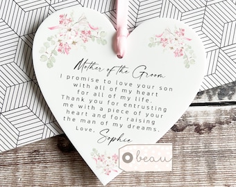 Personalised Mother of Groom Bride Thank you from Bride Groom wedding gift Greenery Acrylic or ceramic Decoration Ornament Wedding Keepsake