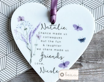 Personalised Chance made us colleagues.. Gift Quote Butterfly Greenery Design Heart Acrylic Ornament Workmate Friendship Keepsake