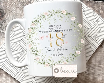 Personalised Wedding Anniversary gift Mr & Mrs Bride Groom Married Couple Gift Mug Greenery Wreath Gift set Ceramic Mug Gift His Hers
