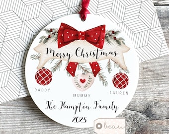Personalised Family Christmas gift Baubles Greenery Design Acrylic or ceramic Round Ornament Keepsake Tree Bauble decoration gift red