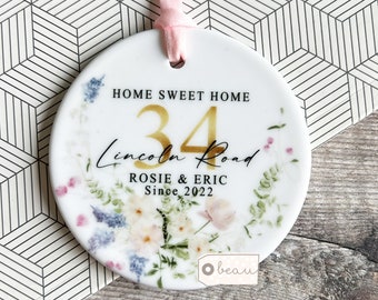 Personalised Home sweet Home Housewarming New Home Eucalyptus Wreath Greenery Ceramic or Acrylic Round Decoration Ornament Wedding Keepsake