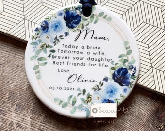 Personalised Mother of Bride Today a Bride Thank you Quote Floral Blue Bouquet Ceramic or Acrylic Round Ornament Wedding Keepsake
