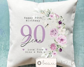 Personalised Happy Birthday Gift Age Milestone 21 30 40 50 60 70 80 90 any age pink Home Linen Style Cushion Friend Nanny gift for her mum