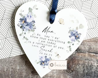 Personalised Mother of Groom Bride Gift As I say I do Thank you gift roses blue Floral Hanging heart Ornament Wedding Keepsake