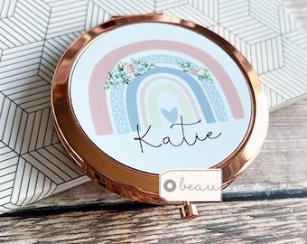 Personalised Rainbow gift Compact mirror Pocket mirror Makeup mirror Gift for her bridesmaid gift Pastel Floral Compact Mirror Keepsake