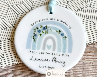 Personalised Christening Baptism Thank you gift Godmother Godfather Godparents Guideparent Godchild ceramic or acrylic Ornament Keepsake