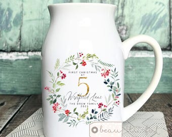 Personalised New Home Christmas Gift Christmas at address New house Housewarming … Home Floral Ceramic Small Vase Jug Mug Christmas gift