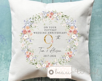 Personalised Wedding anniversary cushion, Personalised gift, Add any amount of years gift, Couple gift Mr Mrs Silver, Ruby, Pottery, Tin