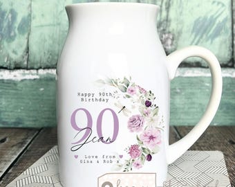 Personalised gift Birthday gift Special Birthday Milestone 21 30 40 50 60 70 Any age gift Floral Ceramic Small Vase Jug Mug Mum Friend Nanny