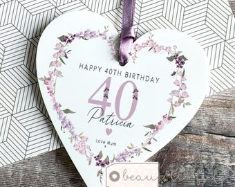Personalised Milestone Birthday 16 18 21 30 40 50 60 70 80 90 Gift Quote Greenery Heart Acrylic Ornament Gift for her Friendship Keepsake