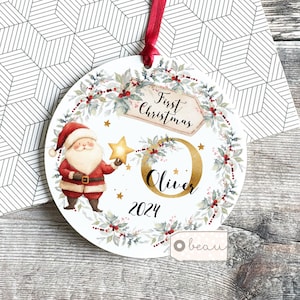 Personalised 1st First Baby Christmas Tree Santa Christmas gift Bauble Acrylic or ceramic Round Ornament Keepsake Decoration gift