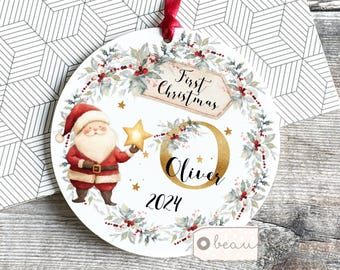 Personalised 1st First Baby Christmas Tree Santa Christmas gift Bauble Acrylic or ceramic Round Ornament Keepsake Decoration gift