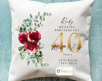 Personalised Wedding anniversary gift any number 25th 50th 1st 40th 10th Ruby Diamond Pearl Gold floral Home Linen Style Cushion cover