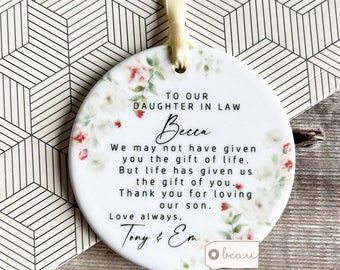 Personalised Daughter in law Gift Future wonderful Greenery Ceramic or acrylic Round Decoration Ornament Keepsake