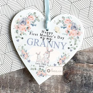 Personalised First Mother’s Day gift Mum Mom Mother Nanna Nanny Auntie Grandma Gift Heart Bunny Floral hanging keepsake Mothers day