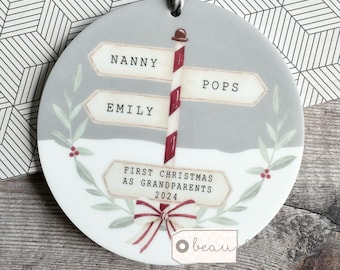 Personalised First Christmas as Grandparents Grandma Nanna Grandad Uncle Auntie New Baby Christmas Signpost Nordic Scandi Ornament Keepsake