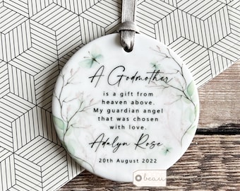 Personalised Thank you Godmother Godfather Godparents Christening Baptism Quote Butterfly floral Design Ceramic Round Ornament Keepsake