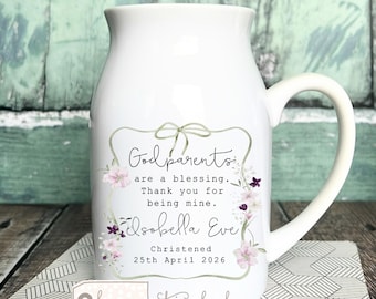 Personalised Christening Baptism Thank you gift for Godmother Godfather Godparents Gift from Godchild Godson Small mug jug vase
